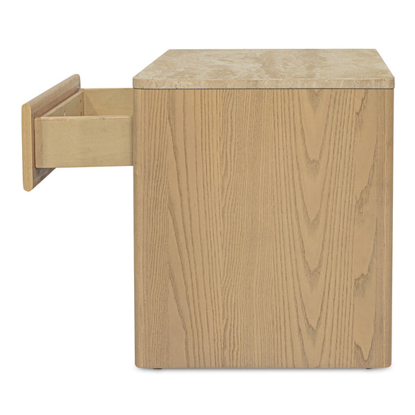 Moe's Home Blake Nightstand With Elegant Travertine Top And Solid Ash Base For Stylish Bedroom Décor Beige Turkish Beige Travertine,Solid Ash Base Edge Ut-1007-34
