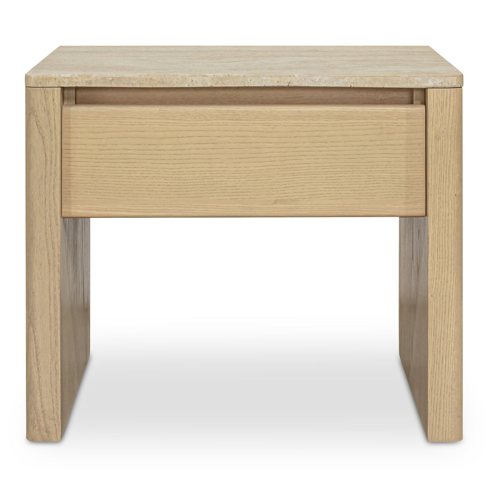 Moe's Home Blake Nightstand With Elegant Travertine Top And Solid Ash Base For Stylish Bedroom Décor Beige Turkish Beige Travertine,Solid Ash Base Edge Ut-1007-34