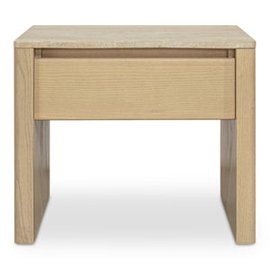 Moe's Home Blake Nightstand With Elegant Travertine Top And Solid Ash Base For Stylish Bedroom Décor Beige Turkish Beige Travertine,Solid Ash Base Edge Ut-1007-34