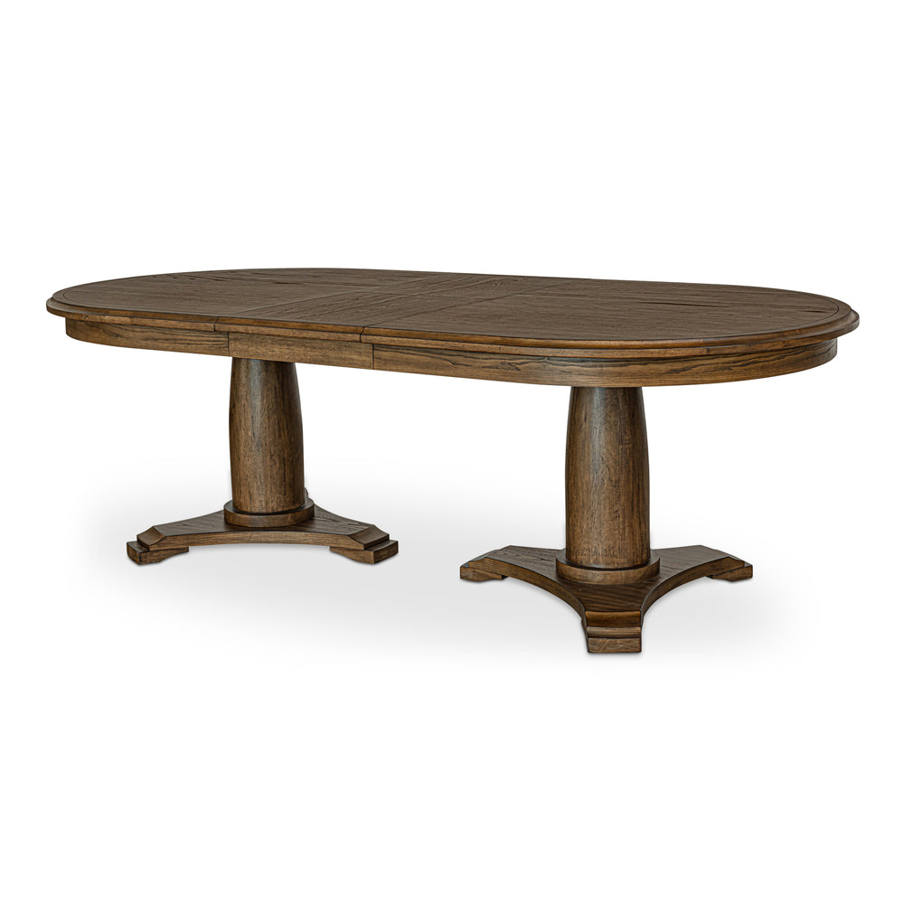 Moe's Home Jamie Extension Dining Table: Elegant Vintage Design With Seamless Self-storage For Any Gathering Brown Ash Veneer Over Mdf Tabletop And Bottom Leg,Rubberwood Tabletop Edge And Leg Ut-1008-03-0