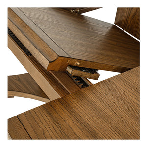 Moe's Home Jamie Extension Dining Table: Elegant Vintage Design With Seamless Self-storage For Any Gathering Brown Ash Veneer Over Mdf Tabletop And Bottom Leg,Rubberwood Tabletop Edge And Leg Ut-1008-03-0