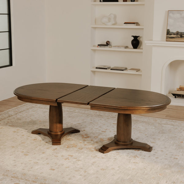 Moe's Home Jamie Extension Dining Table: Elegant Vintage Design With Seamless Self-storage For Any Gathering Brown Ash Veneer Over Mdf Tabletop And Bottom Leg,Rubberwood Tabletop Edge And Leg Ut-1008-03-0
