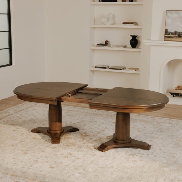 Moe's Home Jamie Extension Dining Table: Elegant Vintage Design With Seamless Self-storage For Any Gathering Brown Ash Veneer Over Mdf Tabletop And Bottom Leg,Rubberwood Tabletop Edge And Leg Ut-1008-03-0