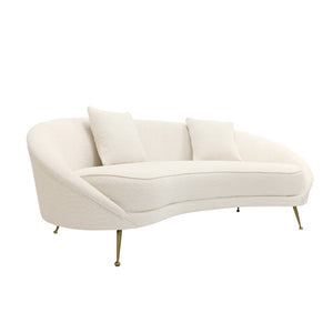 Pasargad Home Luna Collection Curved Sofa In Soft Textured Fabric With Gold Plated Base, Grey Ivory Poly Fabric Sofa-ds0440