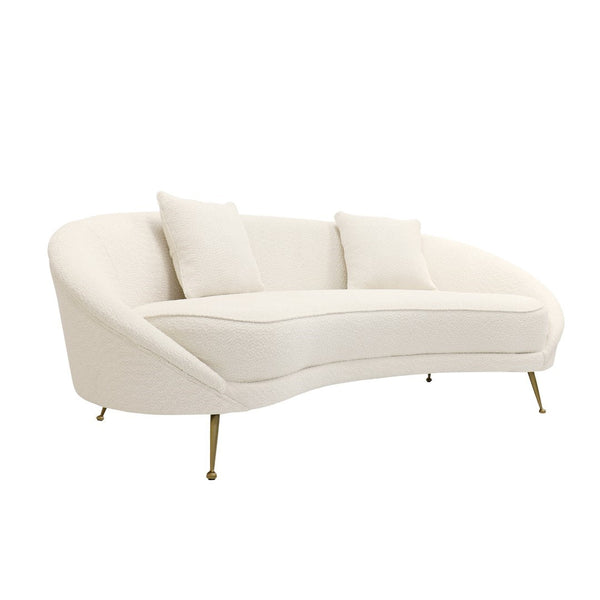 Pasargad Home Luna Collection Curved Sofa In Soft Textured Fabric With Gold Plated Base, Grey Ivory Poly Fabric Sofa-ds0440
