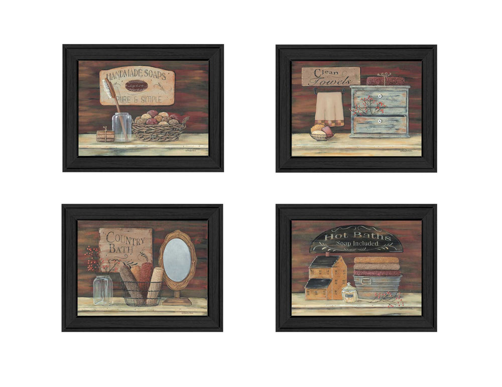 English Elm "bathroom Vignette Four Panel Framed Wall Art Set by Pam Britton Minimalist Decor B06786749
