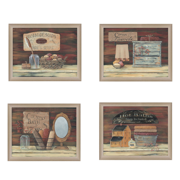 English Elm "bathroom Collection" Four Piece Framed Wall Art Vignette with Warm Taupe Gallery Finish B06786750