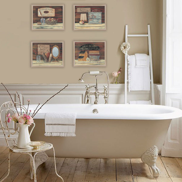 English Elm "bathroom Collection" Four Piece Framed Wall Art Vignette with Warm Taupe Gallery Finish B06786750