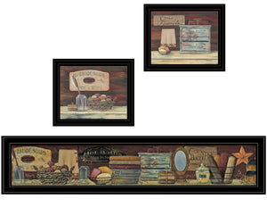 English Elm "country Bath 1" Pam Britten Triptych Wall Art Black Framed Pastoral Cottage Print Set B06786769