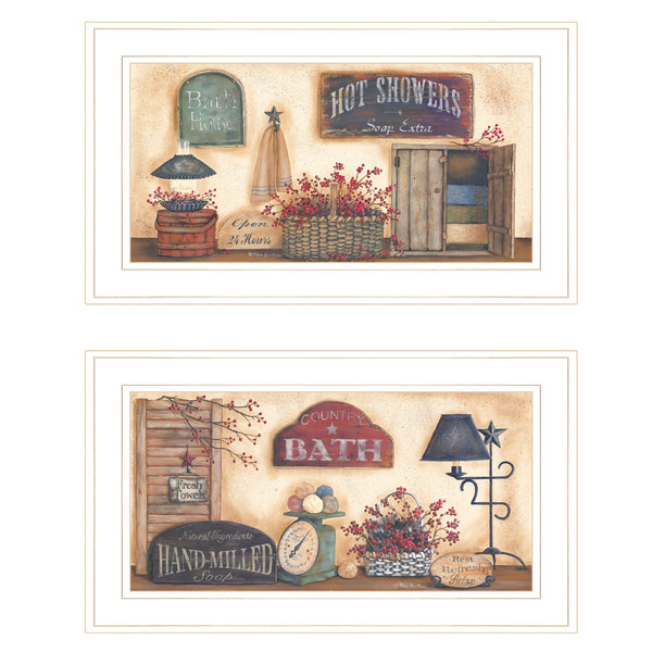 English Elm "bath Collection" Pam Britton Two Piece Spa Inspired Wall Art with White Frame B06787776