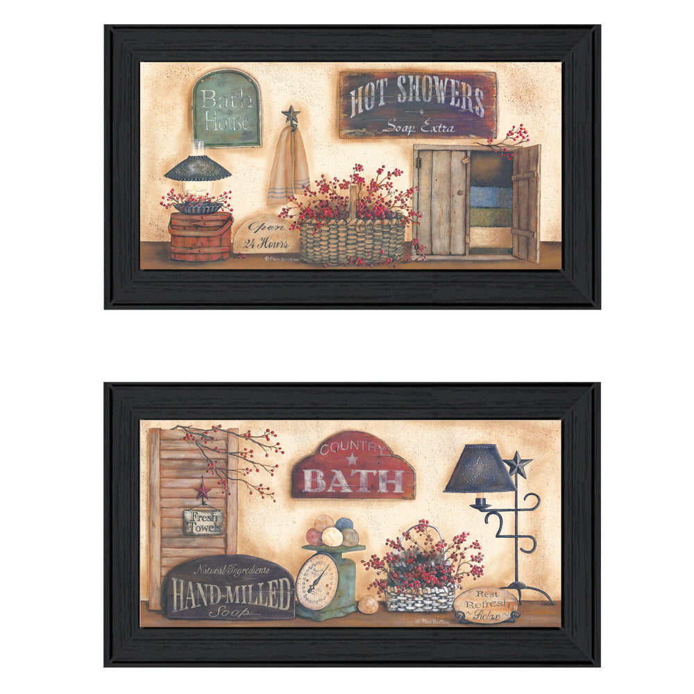 English Elm "bath Collection" Pam Britton Two Piece Framed Wall Art with Matte Black Wood Frame B06787777