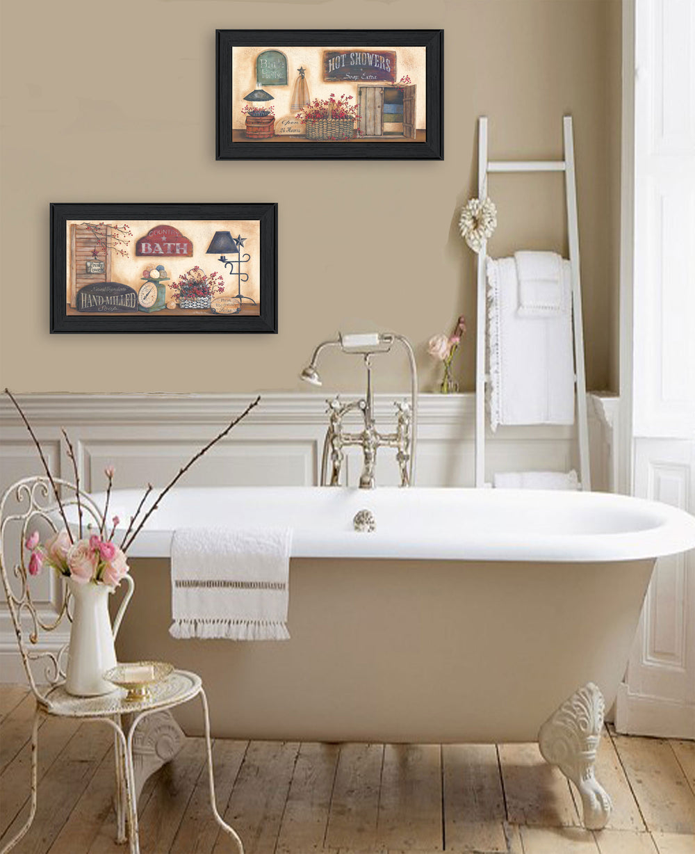 English Elm "bath Collection" Pam Britton Two Piece Framed Wall Art with Matte Black Wood Frame B06787777