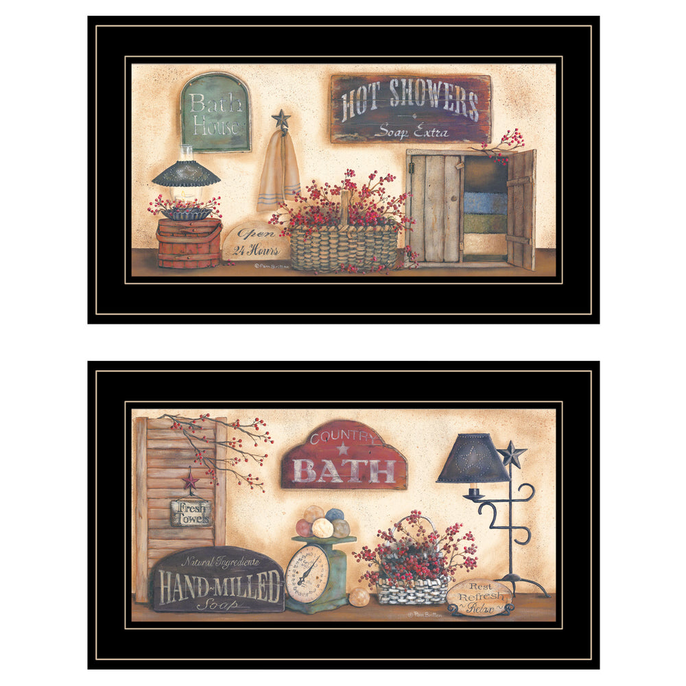 English Elm "bath Collection" Pam Britton Two Piece Framed Wall Art with Matte Black Wood Border B06787778