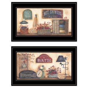 English Elm "bath Collection" Pam Britton Two Piece Framed Wall Art with Matte Black Wood Border B06787778