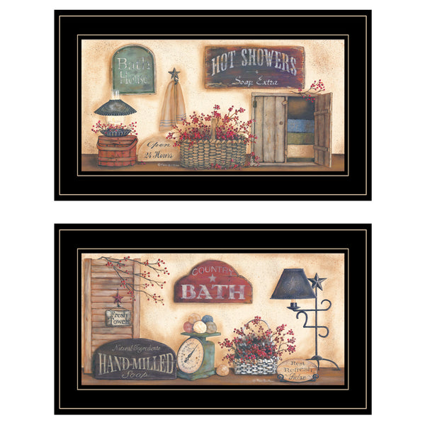 English Elm "bath Collection" Pam Britton Two Piece Framed Wall Art with Matte Black Wood Border B06787778