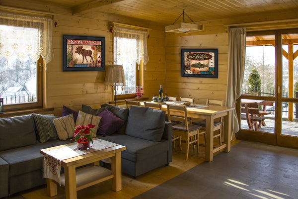 English Elm "lodge I Collection 2 Piece Framed Wall Art Set with Black Wood Matte Finish B06786806
