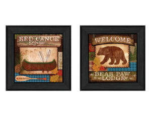 English Elm "lodge Ii Rustic Nature Vignette Two Panel Framed Canvas Wall Art for Cabin Decor B06786807