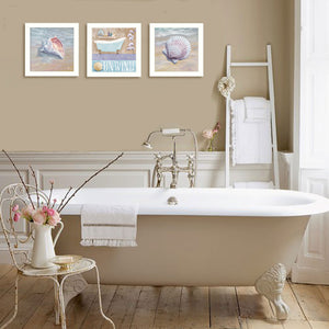 English Elm "shells Ii" 3-piece Triptych Framed Coastal Wall Art Set Ready to Hang White B06786811