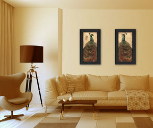 English Elm "peacock" 2-piece Framed Poster Set by John Jones Bold Bird Art for Living Rooms B06786818