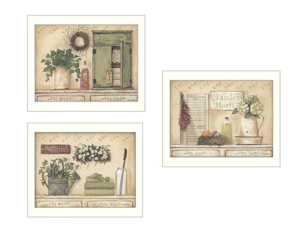 English Elm "garden Bath Collection" Botanical Framed Poster Set Three Panels Spa Inspired Wall Art B06786821