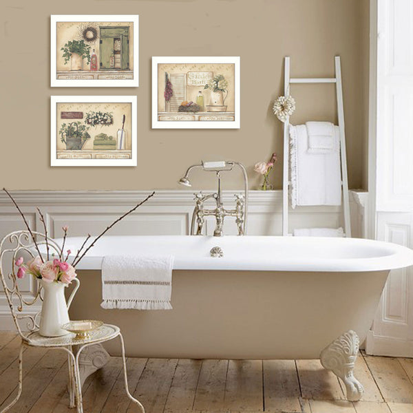 English Elm "garden Bath Collection" Botanical Framed Poster Set Three Panels Spa Inspired Wall Art B06786821
