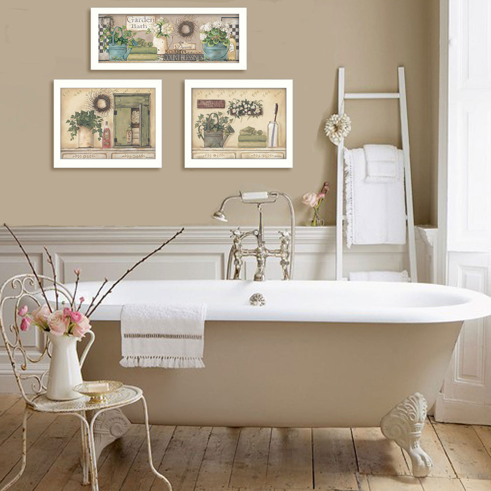 English Elm "garden Bath Collection" Botanical Three Piece Framed Poster Art for Spa Inspired Bathrooms B06786822