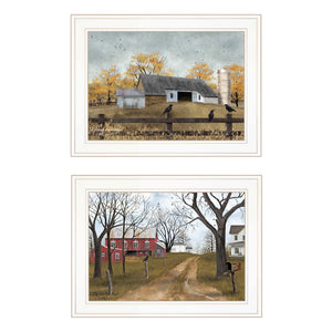 English Elm "country Roads Collection" Billy Jacobs Rustic Americana Wall Art Set White Frame B06787779