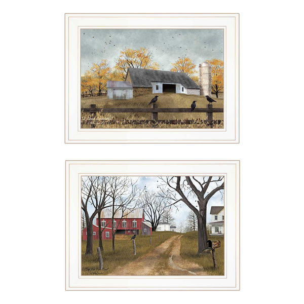 English Elm "country Roads Collection" Billy Jacobs Rustic Americana Wall Art Set White Frame B06787779
