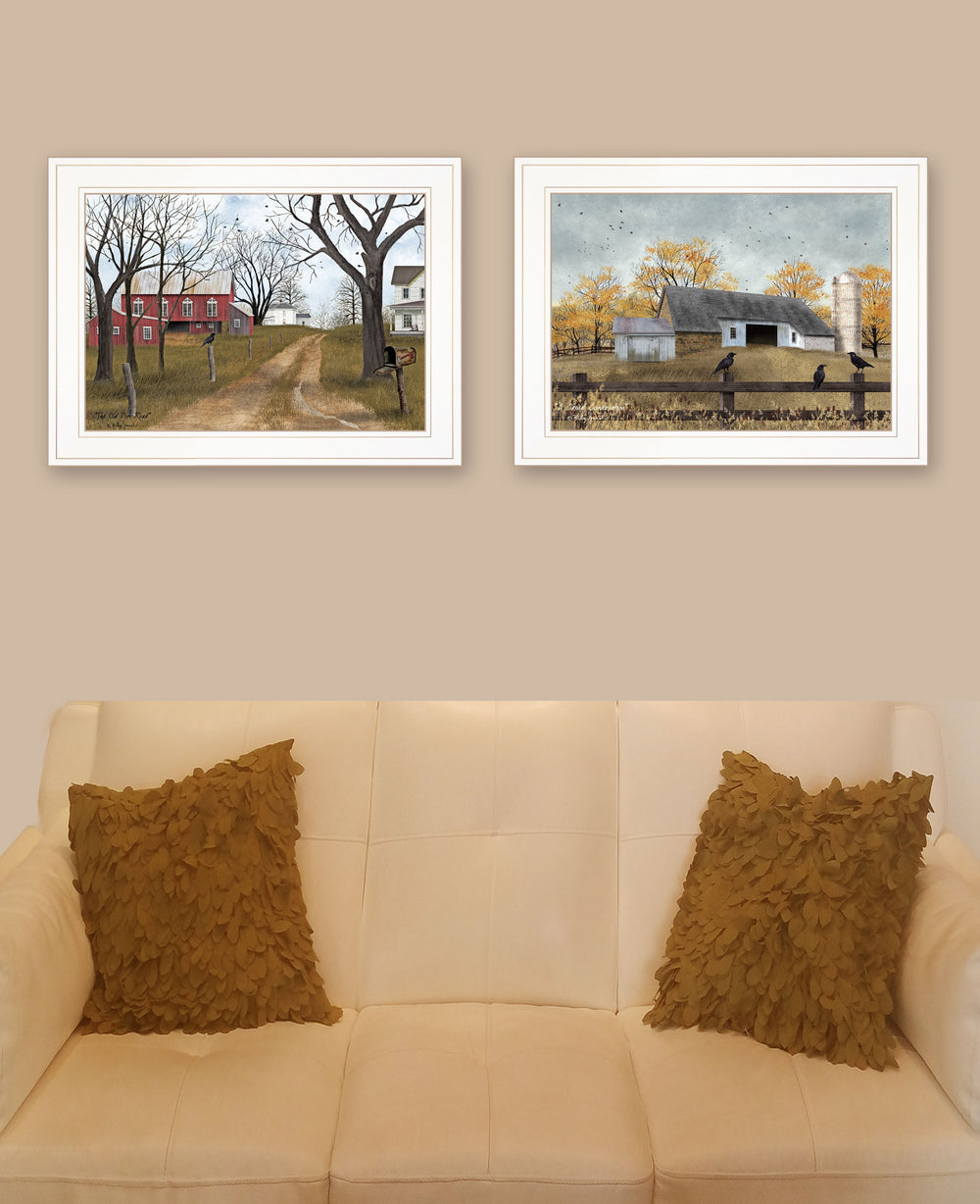 English Elm "country Roads Collection" Billy Jacobs Rustic Americana Wall Art Set White Frame B06787779
