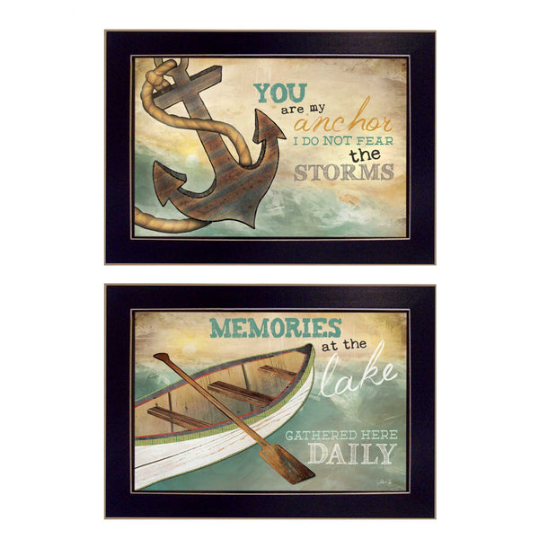 English Elm "memories at the Lake" 2-panel Framed Nature Print Black Wood Wall Art Set B06786867