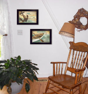 English Elm "memories at the Lake" 2-panel Framed Nature Print Black Wood Wall Art Set B06786867