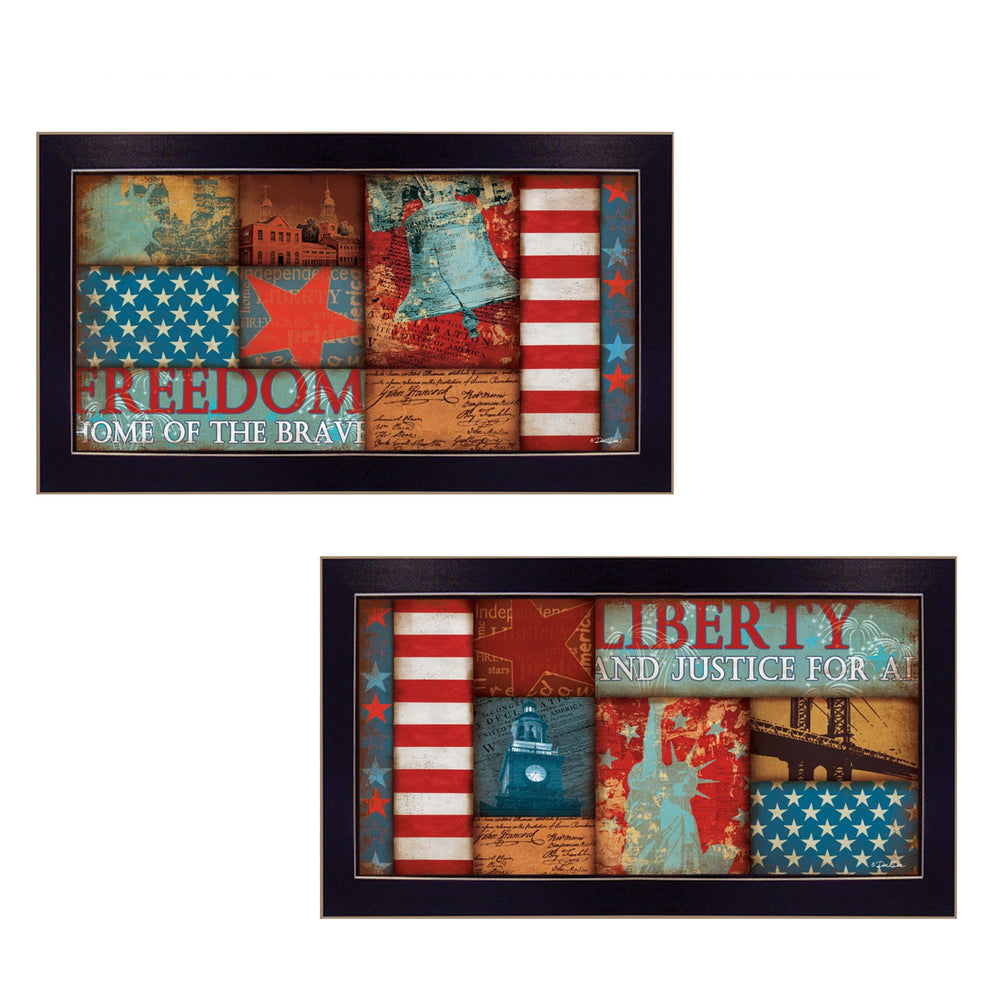 English Elm "liberty and Freedom" Two Panel Framed Wall Art Set with Black Wood Gallery Frame B06786871