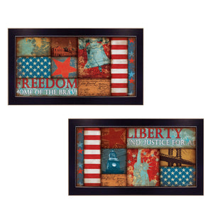 English Elm "liberty and Freedom" Two Panel Framed Wall Art Set with Black Wood Gallery Frame B06786871