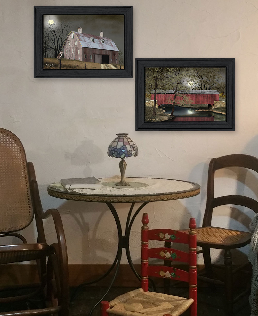 English Elm "midnight Moon" Billy Jacobs 2-piece Framed Nocturnal Art Set for Gallery Walls B06787783
