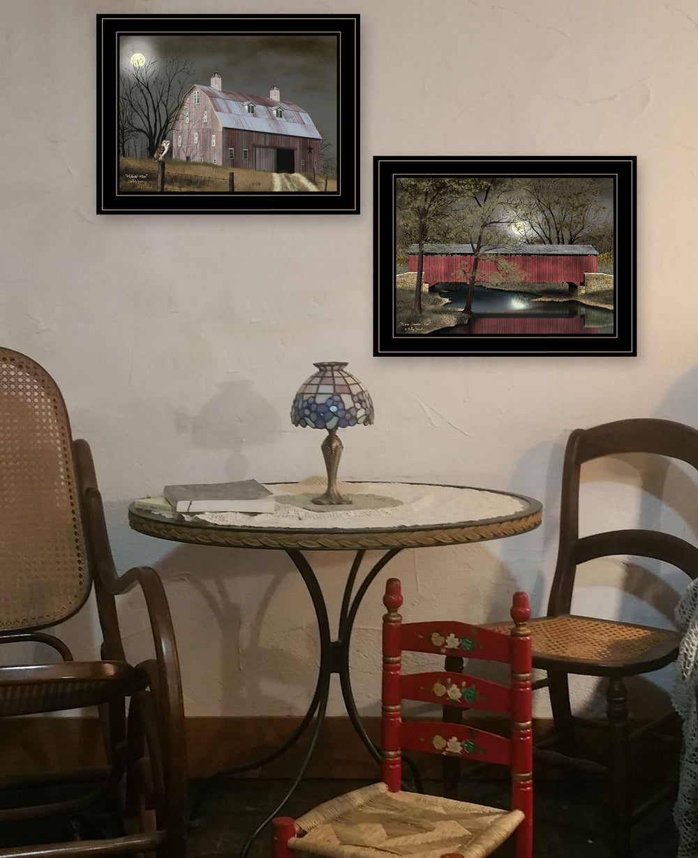 English Elm "midnight Moon" Billy Jacobs Framed Canvas Print Moody Rural Night Sky Wall Art B06787784