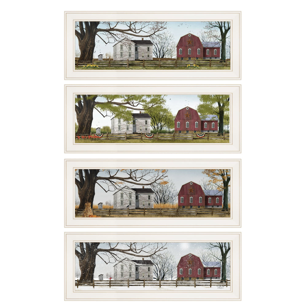 English Elm "four Seasons" Billy Jacobs Pastoral Art Prints White Framed Set for Farmhouse Walls B06786891