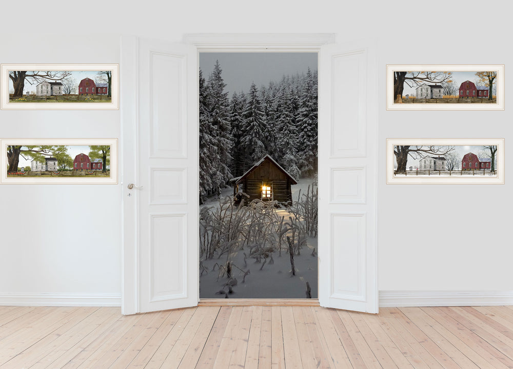 English Elm "four Seasons" Billy Jacobs Pastoral Art Prints White Framed Set for Farmhouse Walls B06786891