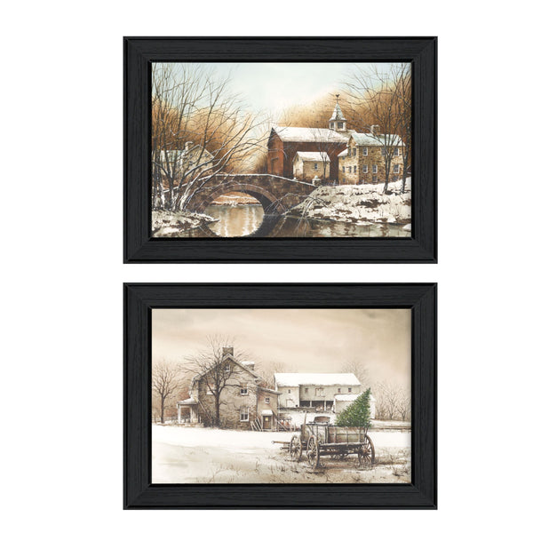 English Elm "winter Reflections" 2-piece Framed Wall Art Set with Matte Black Wood Gallery Frame B06786899