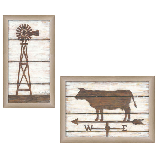 English Elm "country Bath Two Piece Framed Poster Set by Annie Lapoint Beige Farmhouse Wall Art B06786945