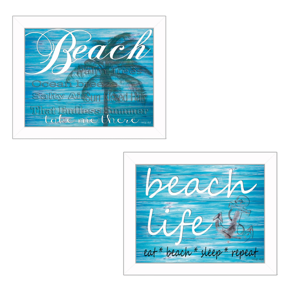 English Elm "beach Life" 2 Piece Framed Coastal Print Set Ready to Hang White Wall Art B06786961