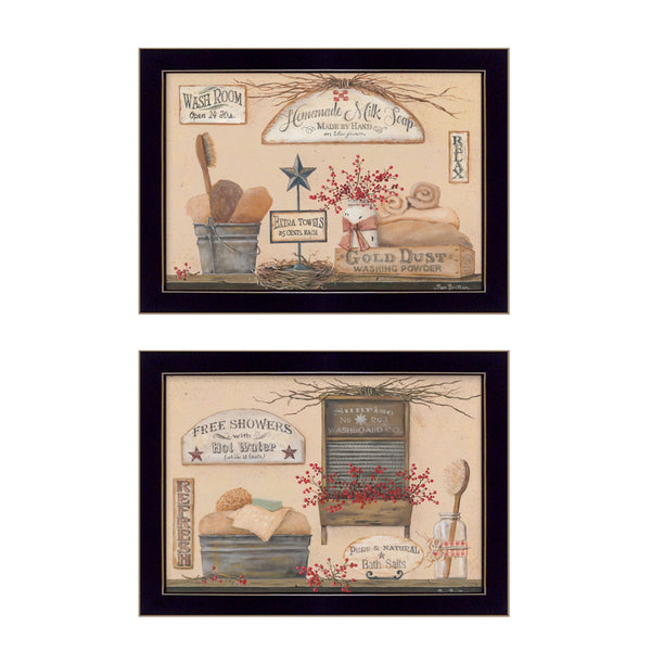 English Elm "wash Room Collection" Pam Britton 2 Panel Framed Art for Modern Bath Decor B06786986