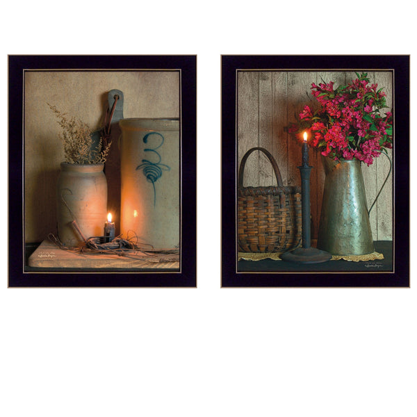 English Elm "country Candlelight Framed Print Set Two Panel Rustic Wall Art for Farmhouse Decor B06786991