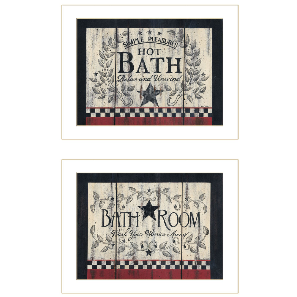 English Elm "hot Bath" Linda Spivey Folk Art Two Piece Framed Print Set for Bathroom Walls B06787025