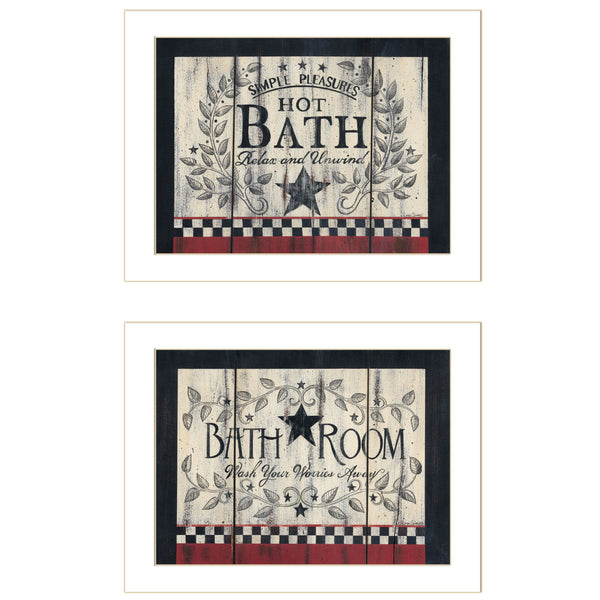 English Elm "hot Bath" Linda Spivey Folk Art Two Piece Framed Print Set for Bathroom Walls B06787025