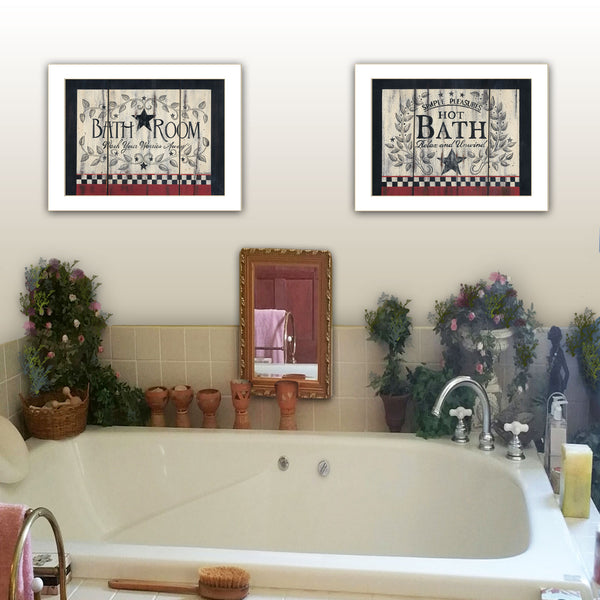 English Elm "hot Bath" Linda Spivey Folk Art Two Piece Framed Print Set for Bathroom Walls B06787025