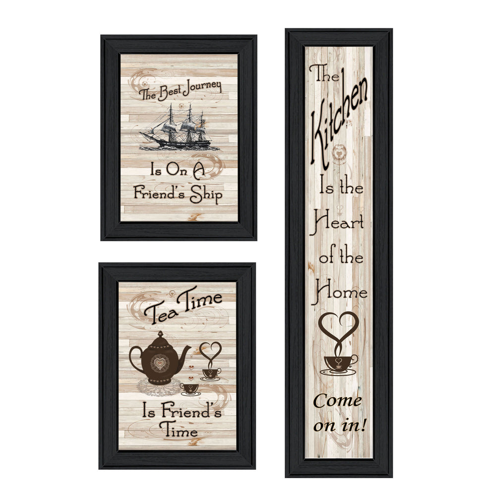English Elm "the the Kitchen Triptych Three Panel Matte Black Framed Wall Art for Dining Rooms B06787045