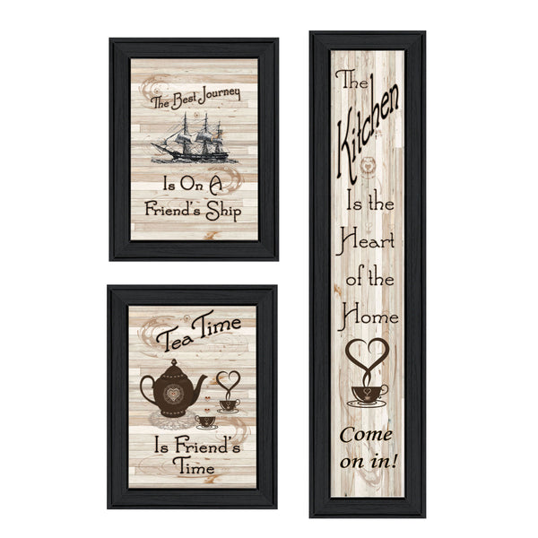 English Elm "the the Kitchen Triptych Three Panel Matte Black Framed Wall Art for Dining Rooms B06787045