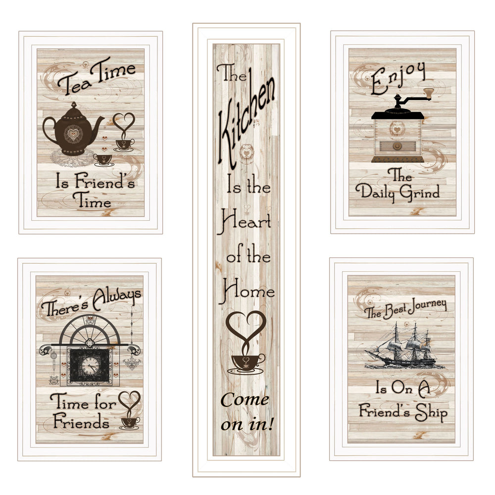 English Elm "kitchen Friendship Five Piece Framed Wall Art Set Rustic Decor for Dining Nooks B06787802