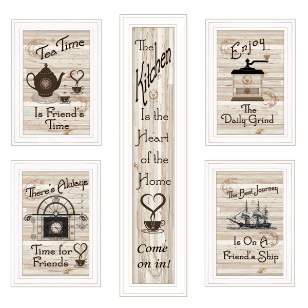 English Elm "kitchen Friendship Five Piece Framed Wall Art Set Rustic Decor for Dining Nooks B06787802