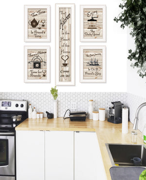 English Elm "kitchen Friendship Five Piece Framed Wall Art Set Rustic Decor for Dining Nooks B06787802